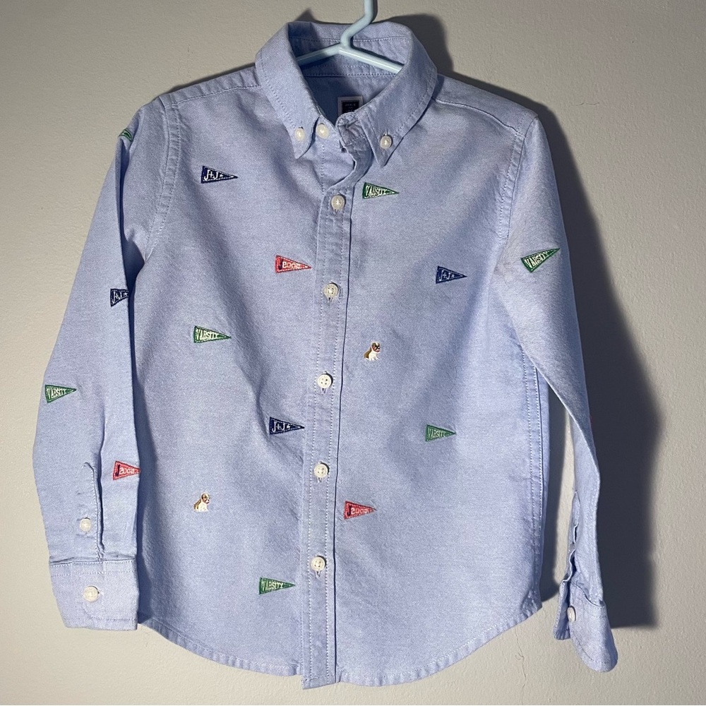 JANIE AND JACK Embroidered Varsity long-sleeve button-up Oxford, 4